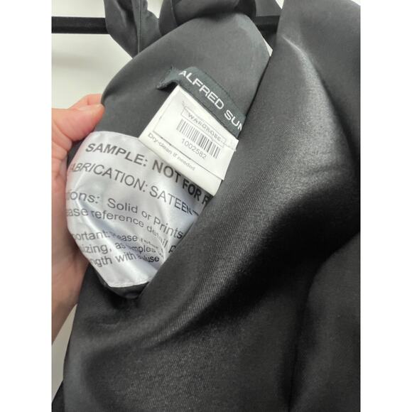 Alfred Sung Solid Black Satin Trumpet Gown Maxi Thigh-Slit Sample Dress 8 - Picture 7 of 7